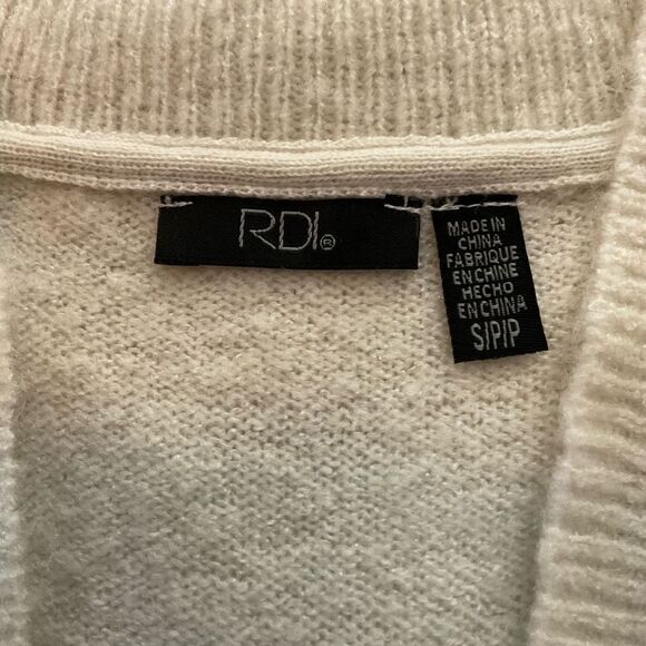 RDI Sweater Tunic V-Neck Cream Pearl Essence Side Slits Oversized Women Small - Picture 5 of 12